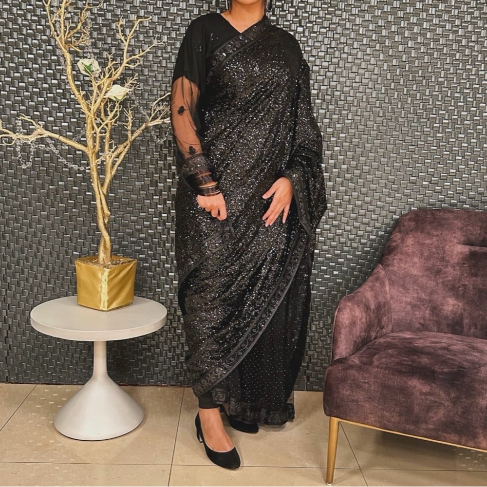 Elegant Black Sequin saree